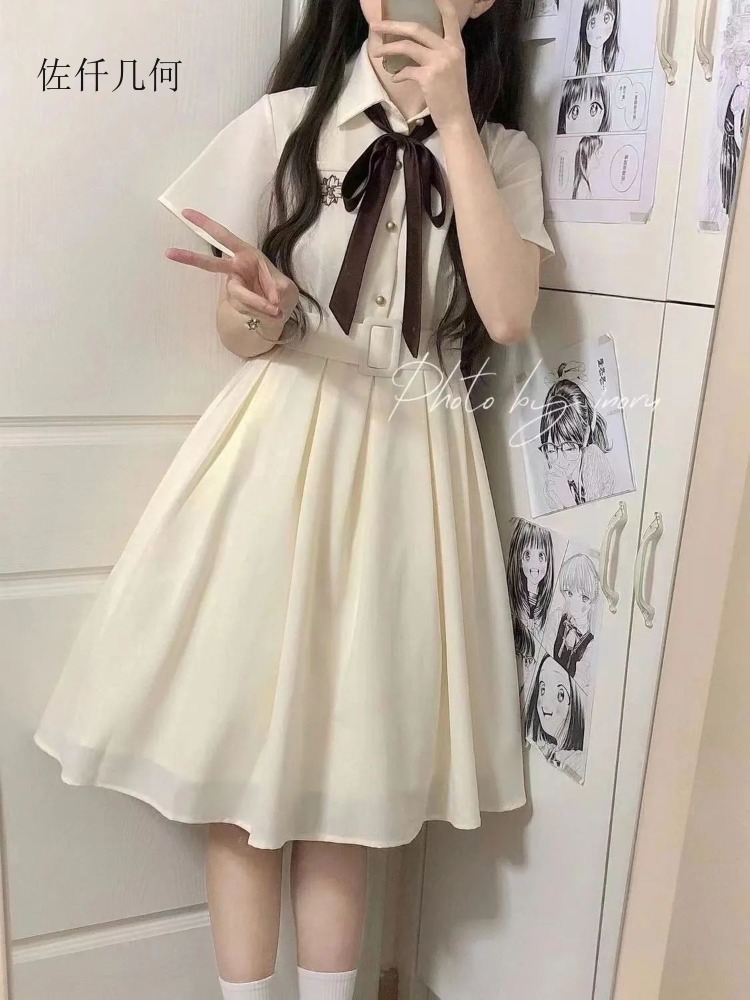 Robe brodée de style universitaire japonais JK pour femme, nouvelle collection été 2025, robes unies pour femme