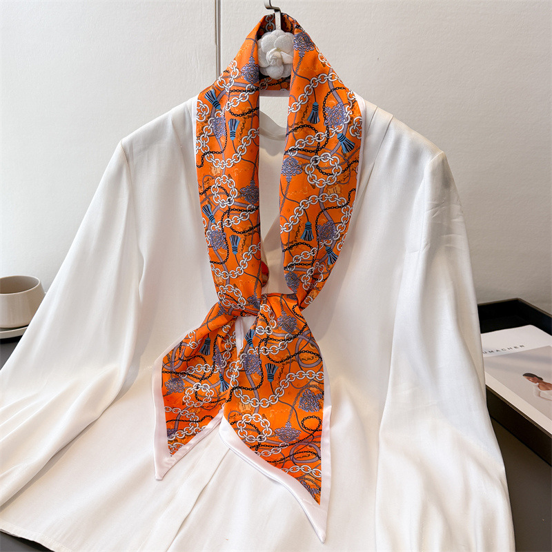 Écharpe en soie luxueuse double couche à motif oblique pour l'été, écharpe polyvalente pour cheveux, écharpe fine pour femme