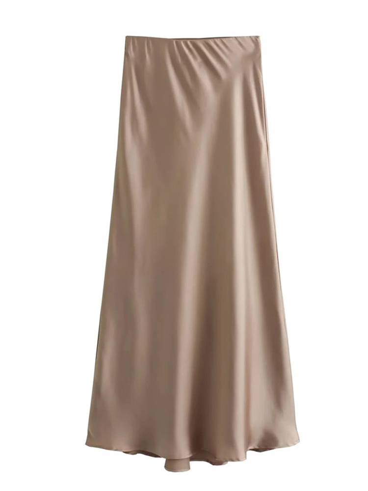 2025 jupe en Satin noir femme taille haute jupes longues élégantes pour les femmes mode été jupe Midi bureau femmes jupes
