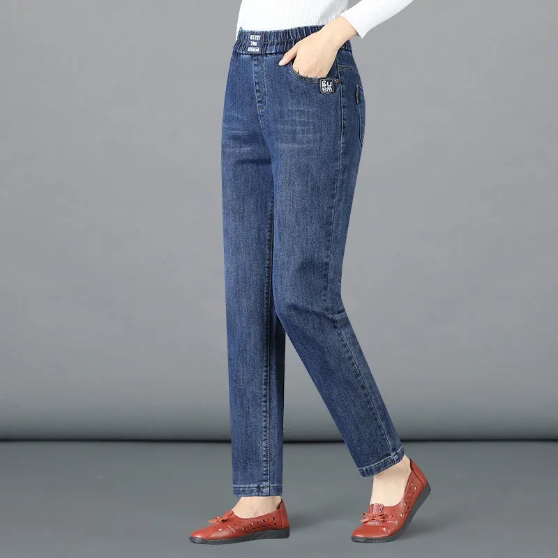 Jean Mom Tendance Femme 2026 Printemps Automne Nouveau Pantalon Harem Taille Haute Ample Amincissant Élastique Coupe Carotte