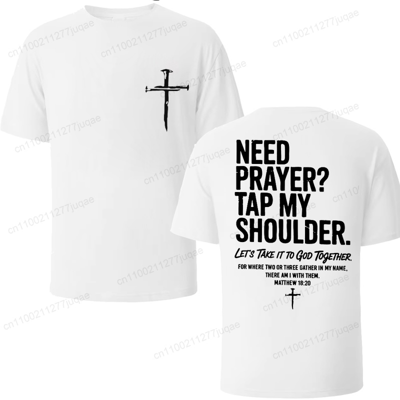 T-shirt vintage de foi chrétienne avec impression « Need Prayer Tap My Shoulder », verset biblique Jésus, streetwear pour hommes et femmes, t-shirts religieux