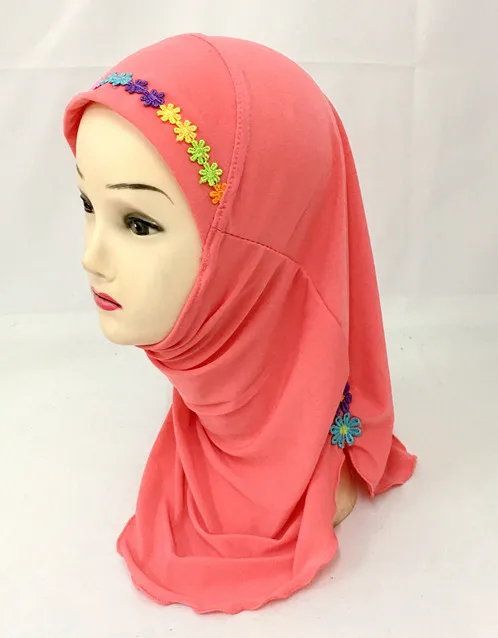 Hijab musulman pour filles, écharpe arabe islamique, châles pour enfants, motif de fleurs