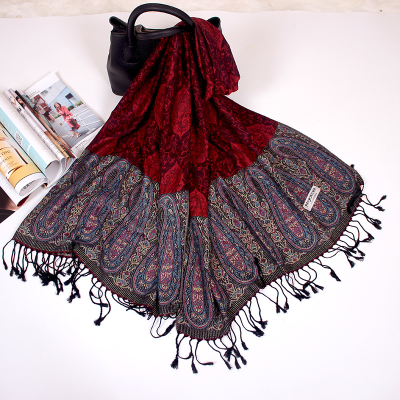 Luxueux cajou Jacquard grand Paisley Pashmina Boho châles pour femmes musulman bandeau dames hiver ethnique frangé foulards de voyage