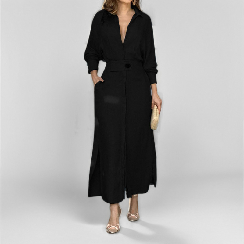 Robe femme automne nouvelle mode élégante à manches longues loisirs couleur unie col en V Sexy dames chemise robes déplacements Streetwear