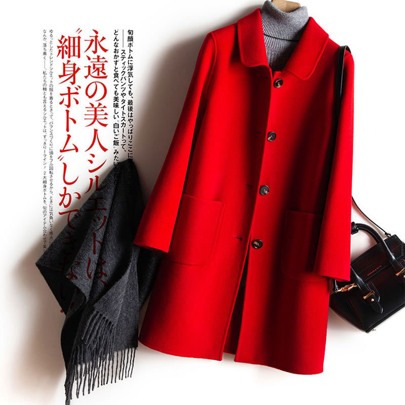 Manteau en laine 100% double face mi-long pour femme, élégant, style OL, simple boutonnage, veste d'hiver 2026