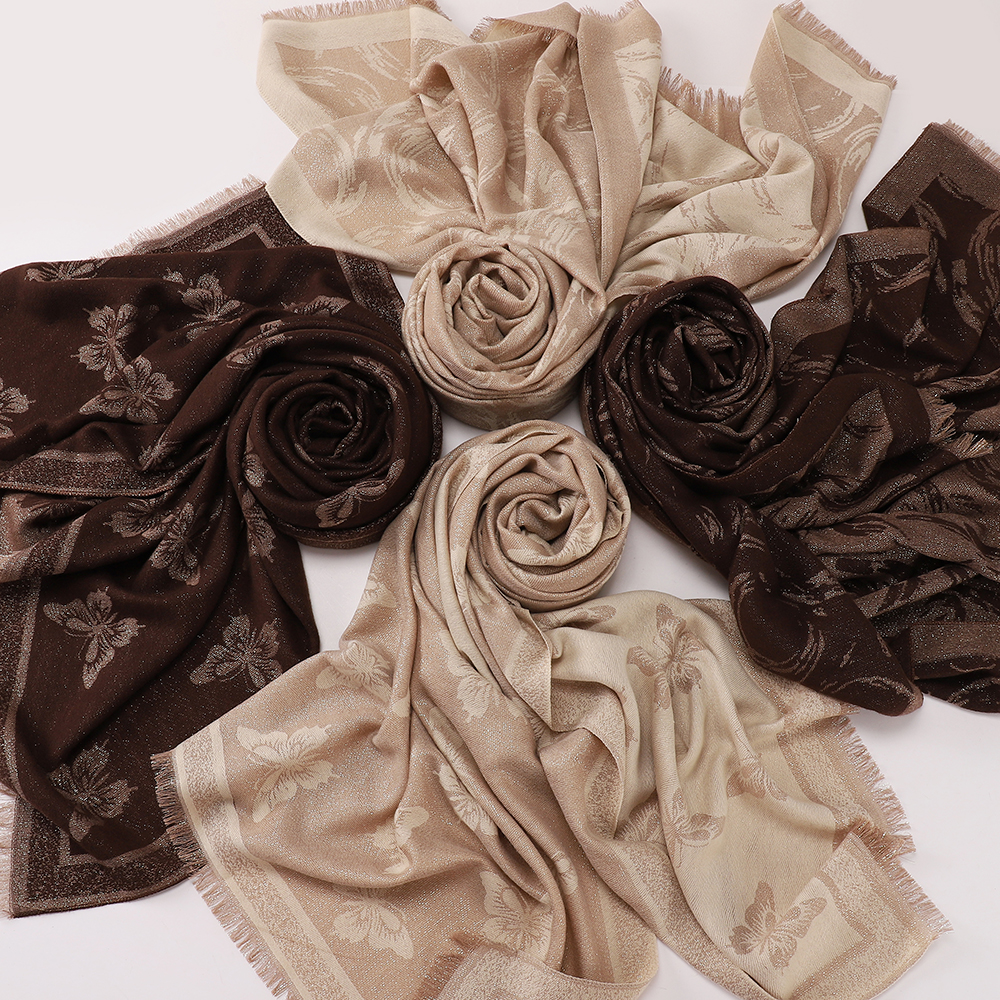 Hijab jacquard musulman, châle à paillettes dorées, écharpe à franges, style turc, écharpe douce et chaude pour femmes, couvre-chef islamique.