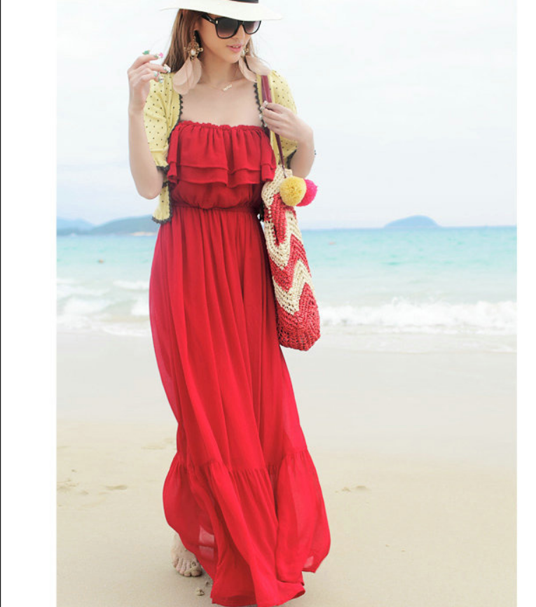 Robe longue en mousseline de soie à volants style bohème, collection été 2026, Vestidos Femininos, robe tropicale pour femme, robe élégante pour femmes