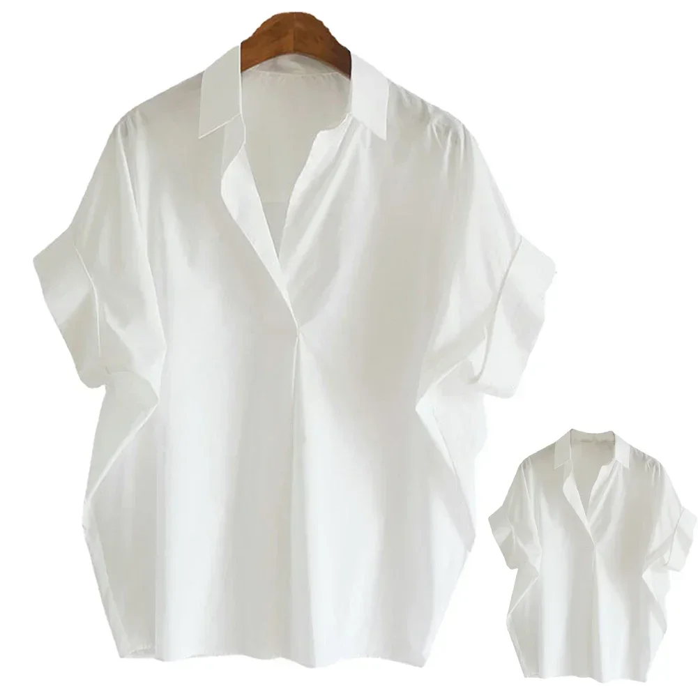Chemisiers pour femmes, respirants, simples, manches courtes chauve-souris, chemises à col à séchage rapide, couleur unie, vêtements féminins, printemps été