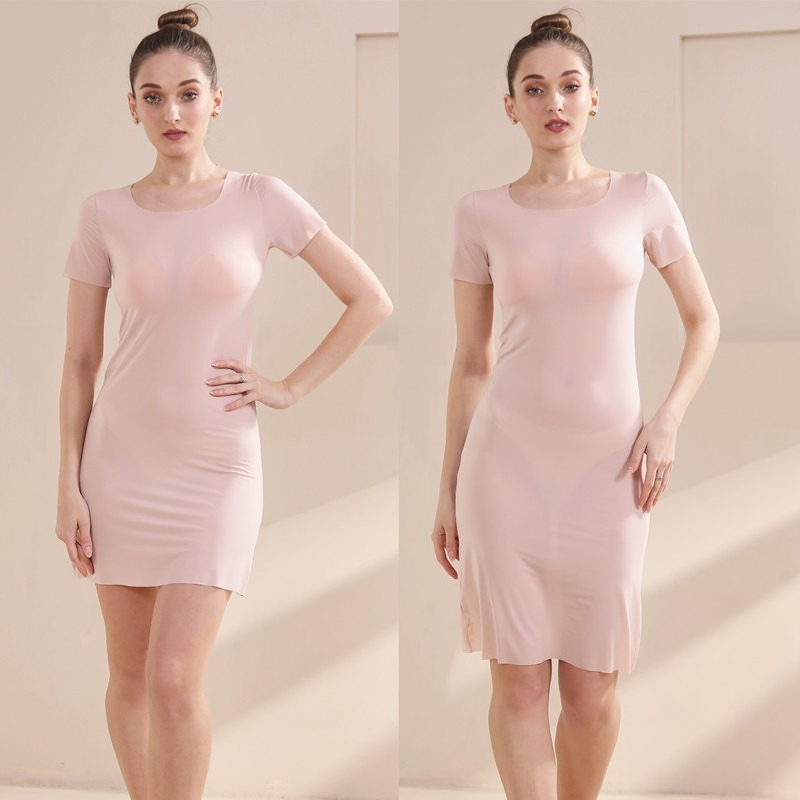 Chemise de nuit en soie glacée, sans couture, rafraîchissante, pour femmes, Ultra fine, respirante, vêtements de détente, robe Sexy à manches courtes