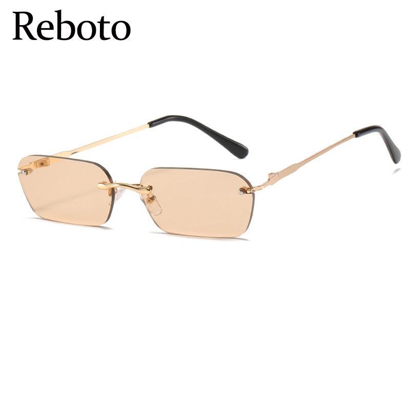 Petites lunettes de soleil Vintage sans bords pour femmes, verres rectangulaires transparents, Design de marque