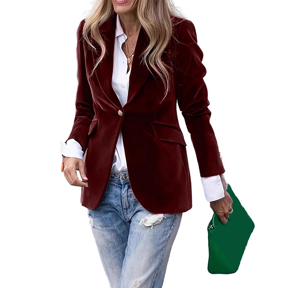 Manteau de costume en velours, manches longues, col cranté, veste de costume, bouton unique, vêtements d'extérieur de bureau, vêtements de style polyvalents
