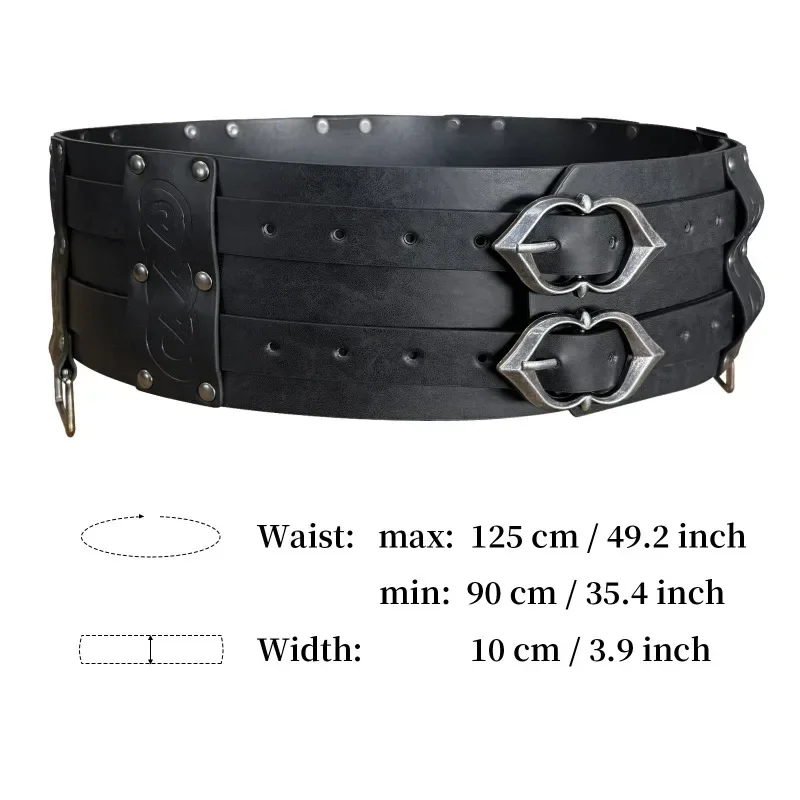 Ceinture en cuir à double largeur pour hommes, ceinture de taille gladiateur celtique Vibasin, accessoire de la Renaissance médiévale, costume de construction large