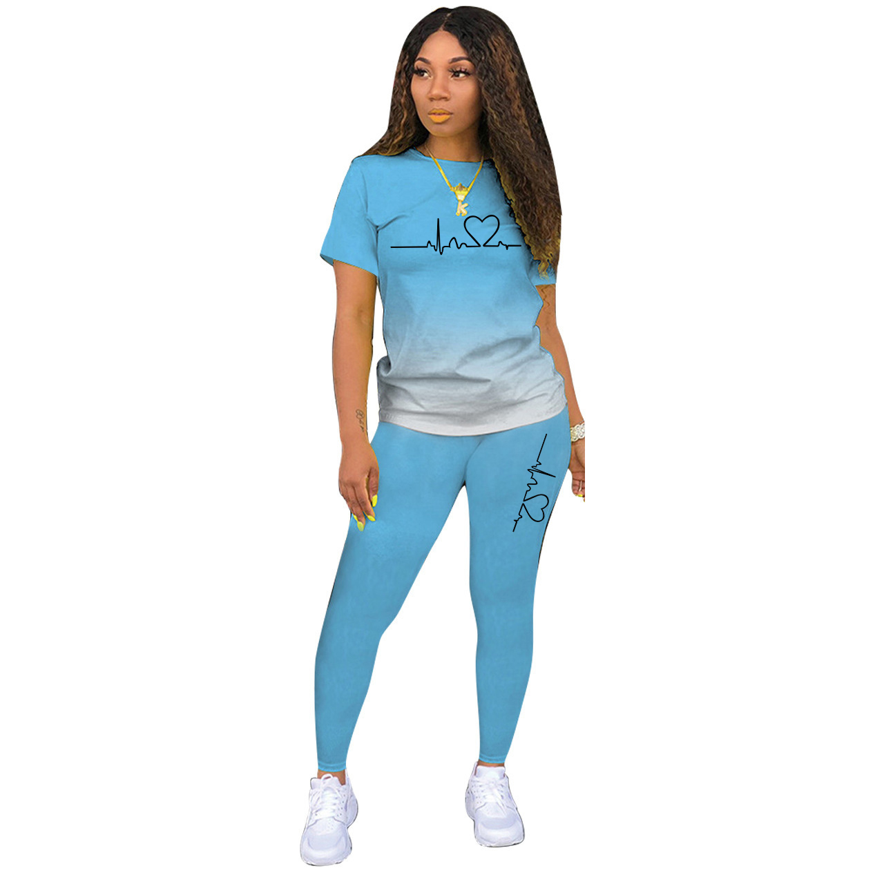Été femmes mode imprimer vêtements T-shirt et pantalon costume été Sport porter décontracté coton Yoga gymnase dame vêtements costume