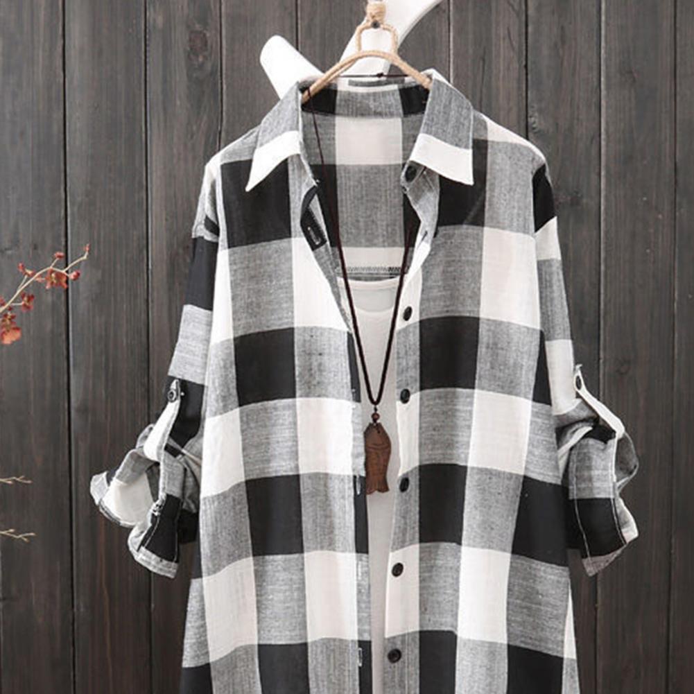 Chemise décontractée à carreaux Tartan pour femmes, chemisier à revers à manches longues, doux et respirant, haut Long à la mode, chemise ample, usage quotidien