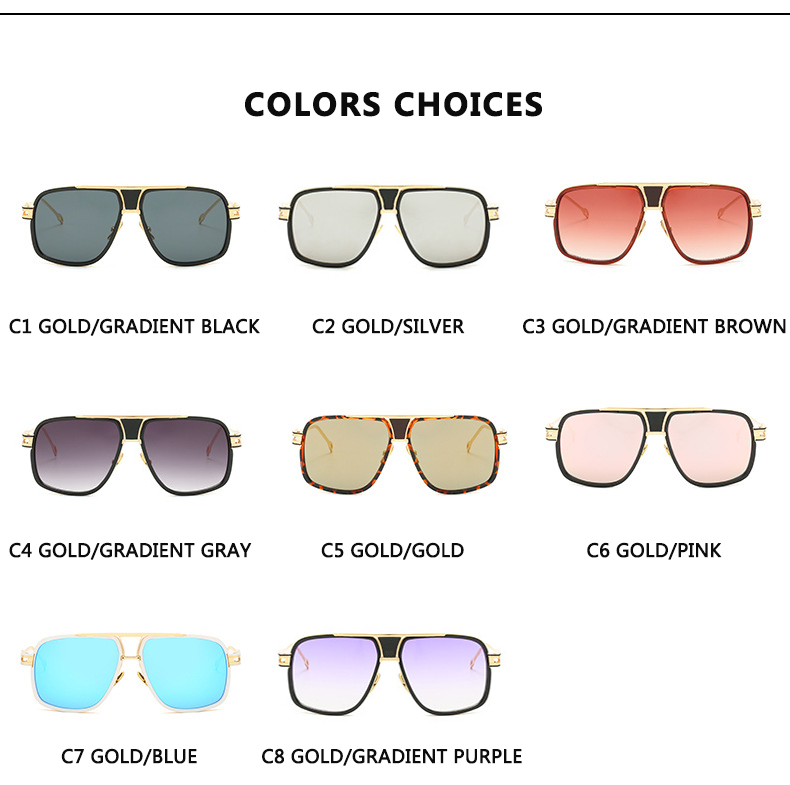 Lunettes de Soleil Rétro à Monture Carrée Dégradée en Métal, Accessoire de Marque de Styliste, Vintage Respzed Black Shades, pour Homme et Femme