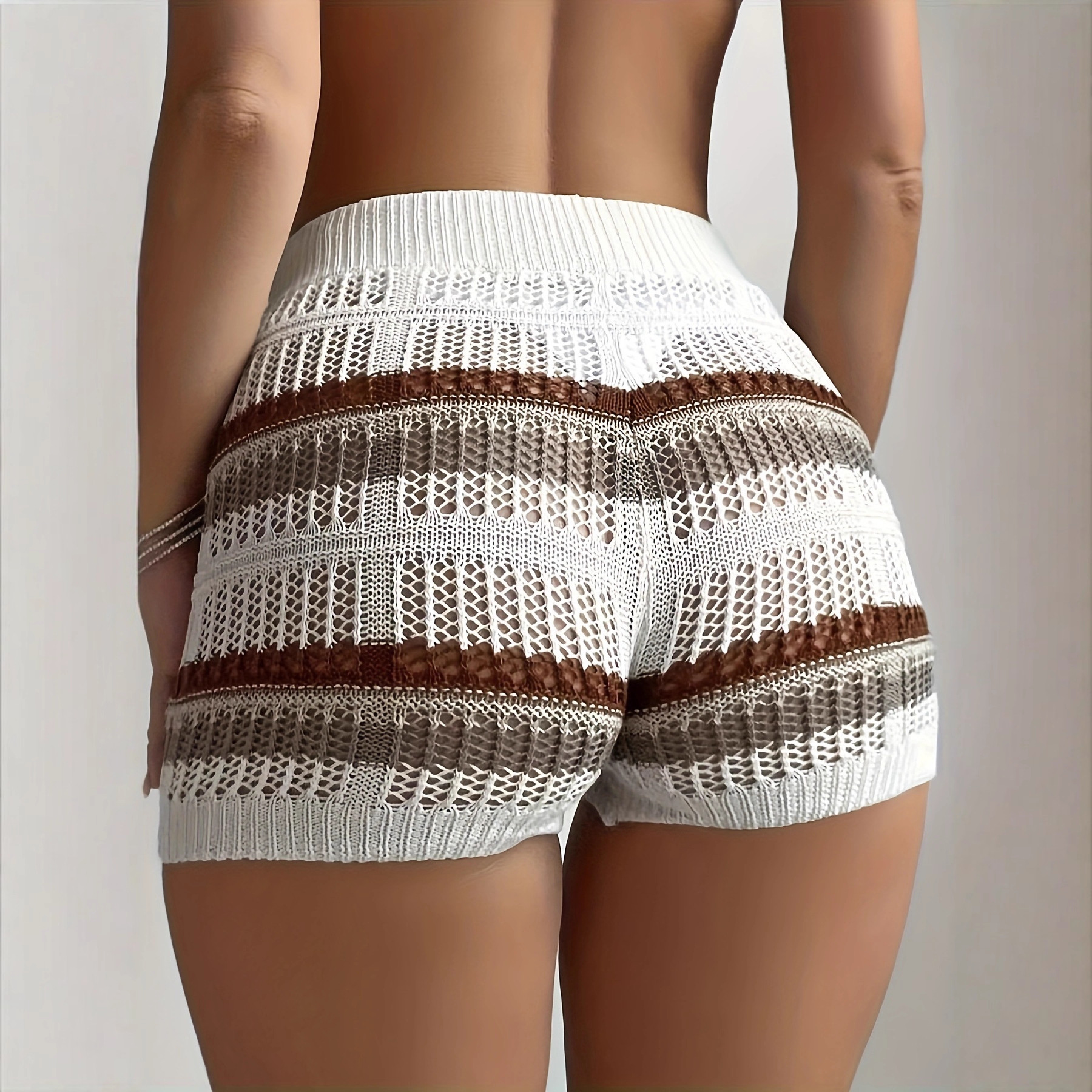 Shorts en tricot rayés élégants et tendance, style européen et américain, pour l'été, la plage et les loisirs, confortables