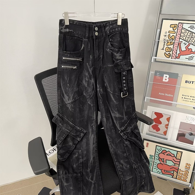Jean pour homme, pantalon classique en denim délavé, coupe droite, décontracté, ample, confortable, style hip-hop baggy