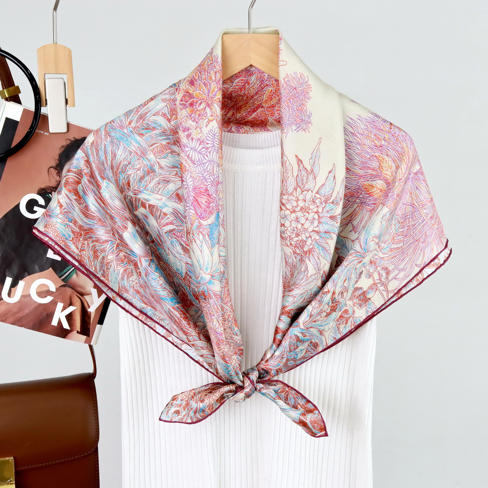 Foulard de mûrier pur 90CM, foulards en soie de luxe de styliste, châles roulés à la main, Bandanas carrés, Hijab, accessoires de tête et de cou