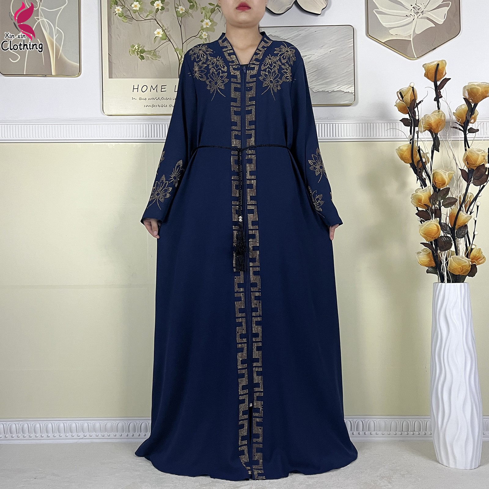 Nouveau Abayas musulmanes pour femmes Robe à manches longues dubaï dame Robe longue élégante Islam vêtements Abaya africain Robe ample avec Turban