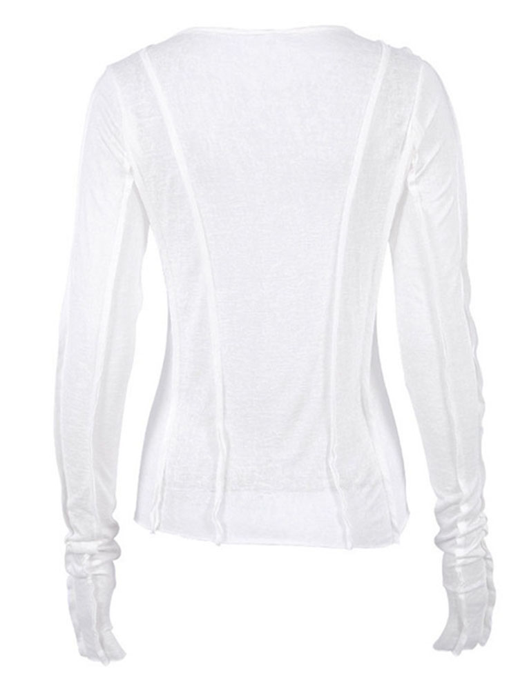 T-shirt manches longues col rond femme, blanc, jaune, élégant, décontracté, slim, élastique, solide, automne, 2022