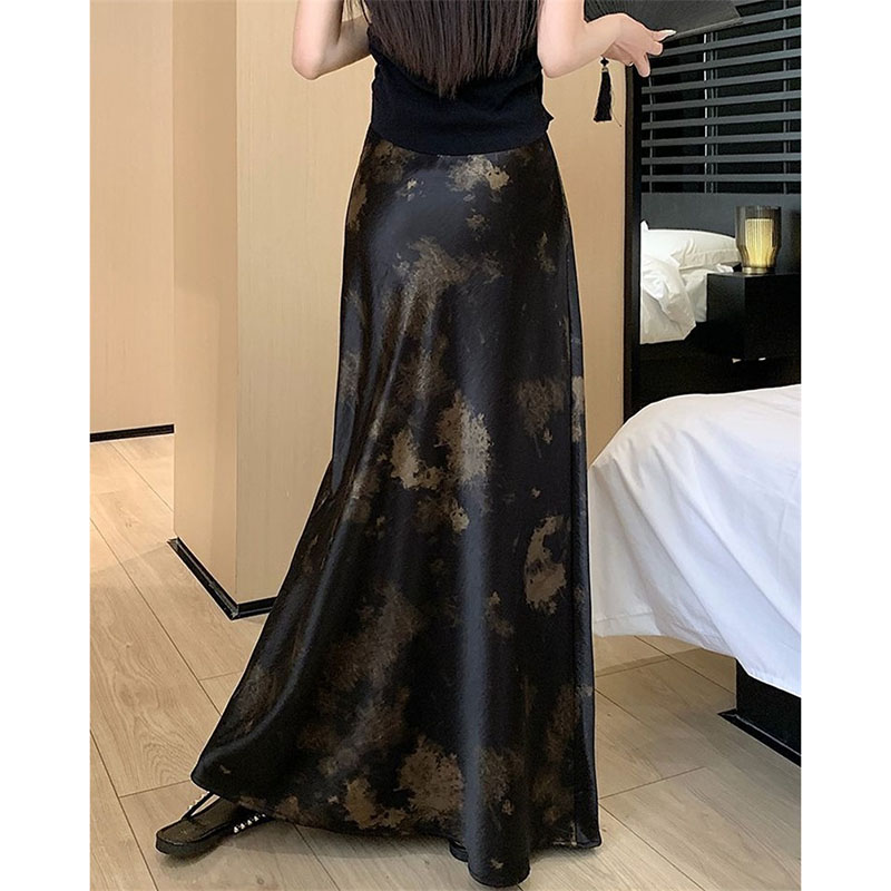 Jupe longue en satin d'acétate grande taille 4XL pour femme, jupe longue sirène imprimée style coréen pour l'été, jupe maxi mode pour femme