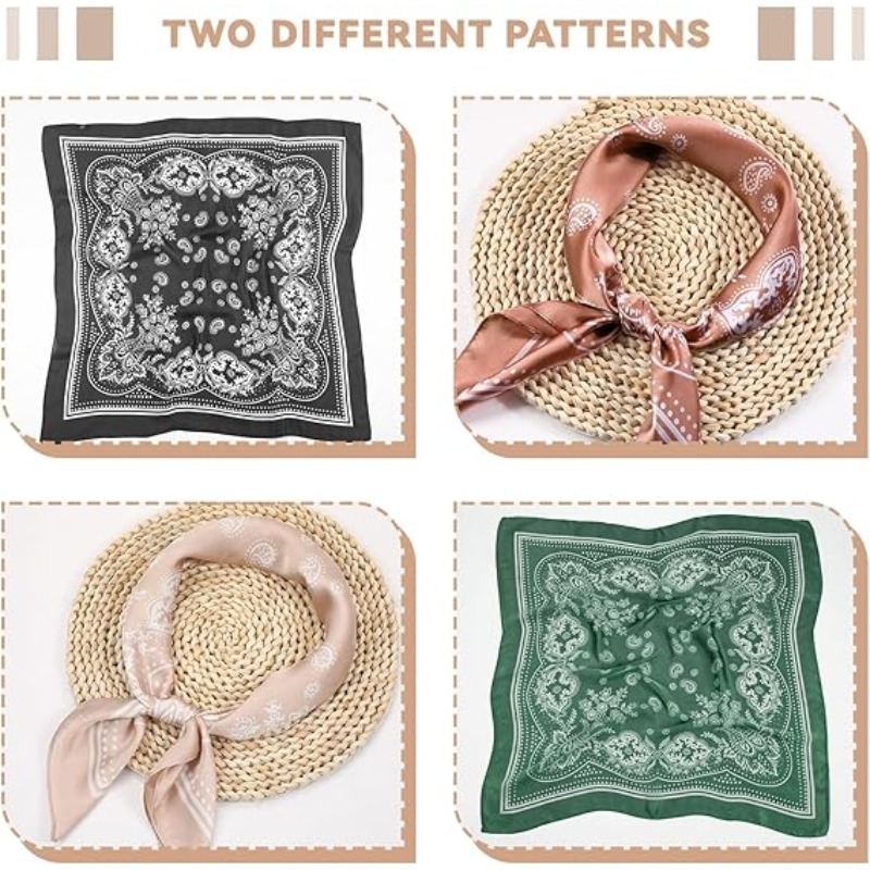 1 pièce Foulard carré en satin fin 68 cm à motif cachemire pour femme, printemps et été, rétro et polyvalent, utilisable comme foulard de tête ou châle