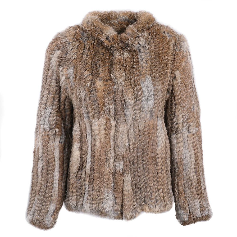Manteau en fourrure de lapin véritable pour femme, veste classique pour femme, manches longues, col montant, vêtements d'extérieur chauds pour femme, moelleux, hiver