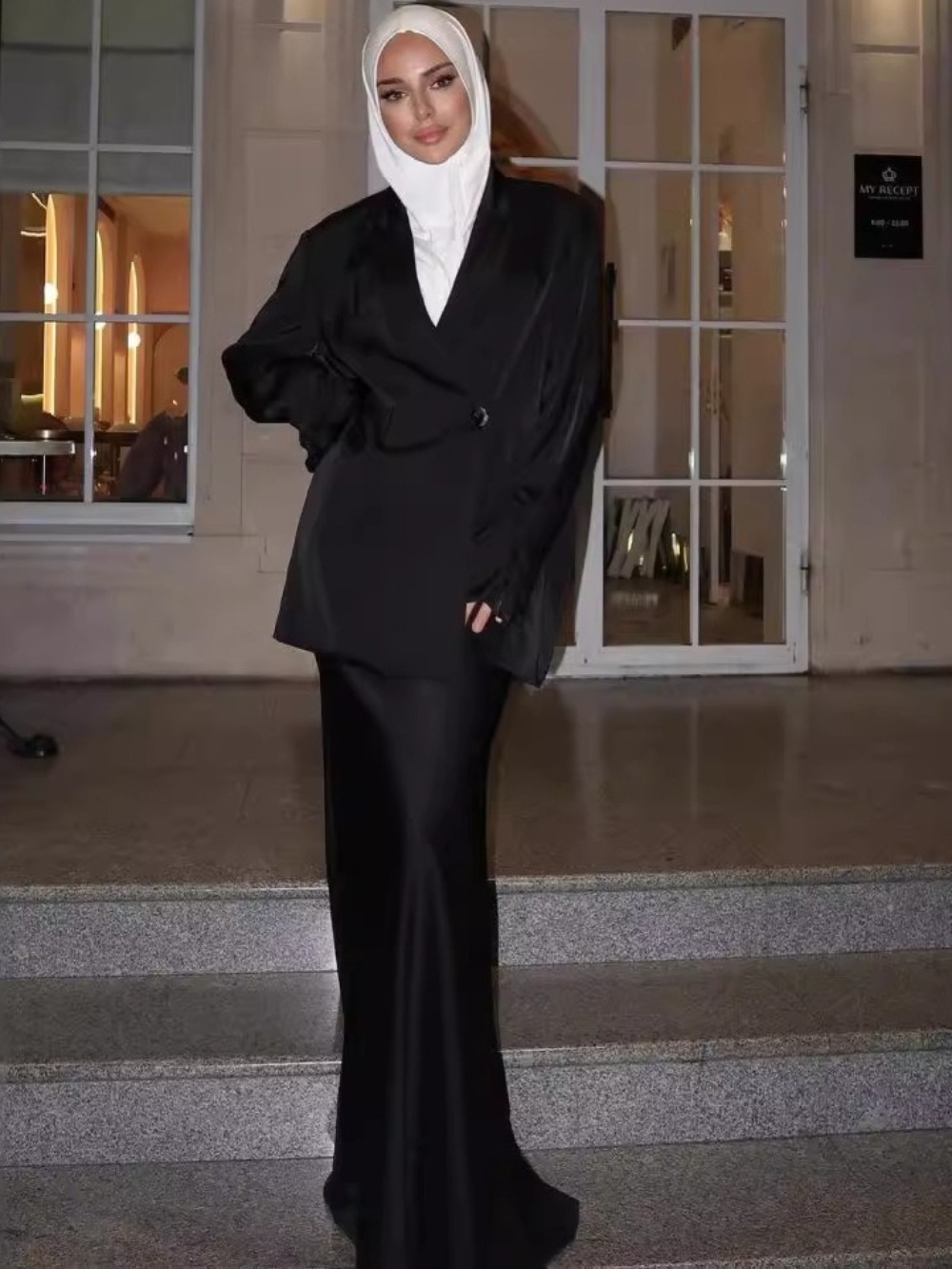 Eid Musulman Ensemble Femmes Satin Top Chemise Jupe 2 Pièces Ensemble Chemisier Solide Manches Longues Chemises Costumes Arabe Dubaï Musulman Ensembles 2025
