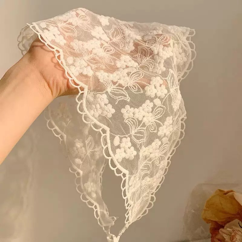 Écharpe triangulaire couleur crème, ceinture à nouer en dentelle, bandeau, accessoires pour femmes de style bohème