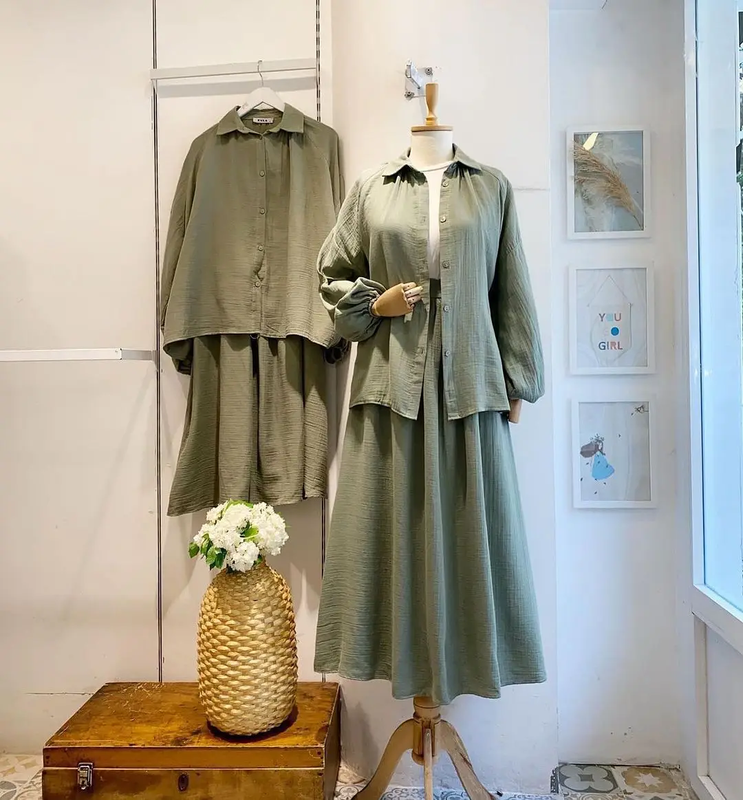 Ensemble chemise et jupe à manches longues pour femmes musulmanes, 2 pièces, Eid, élégant, Abaya, Dubaï, Turquie, islamique, décontracté, couleur unie, document, mode