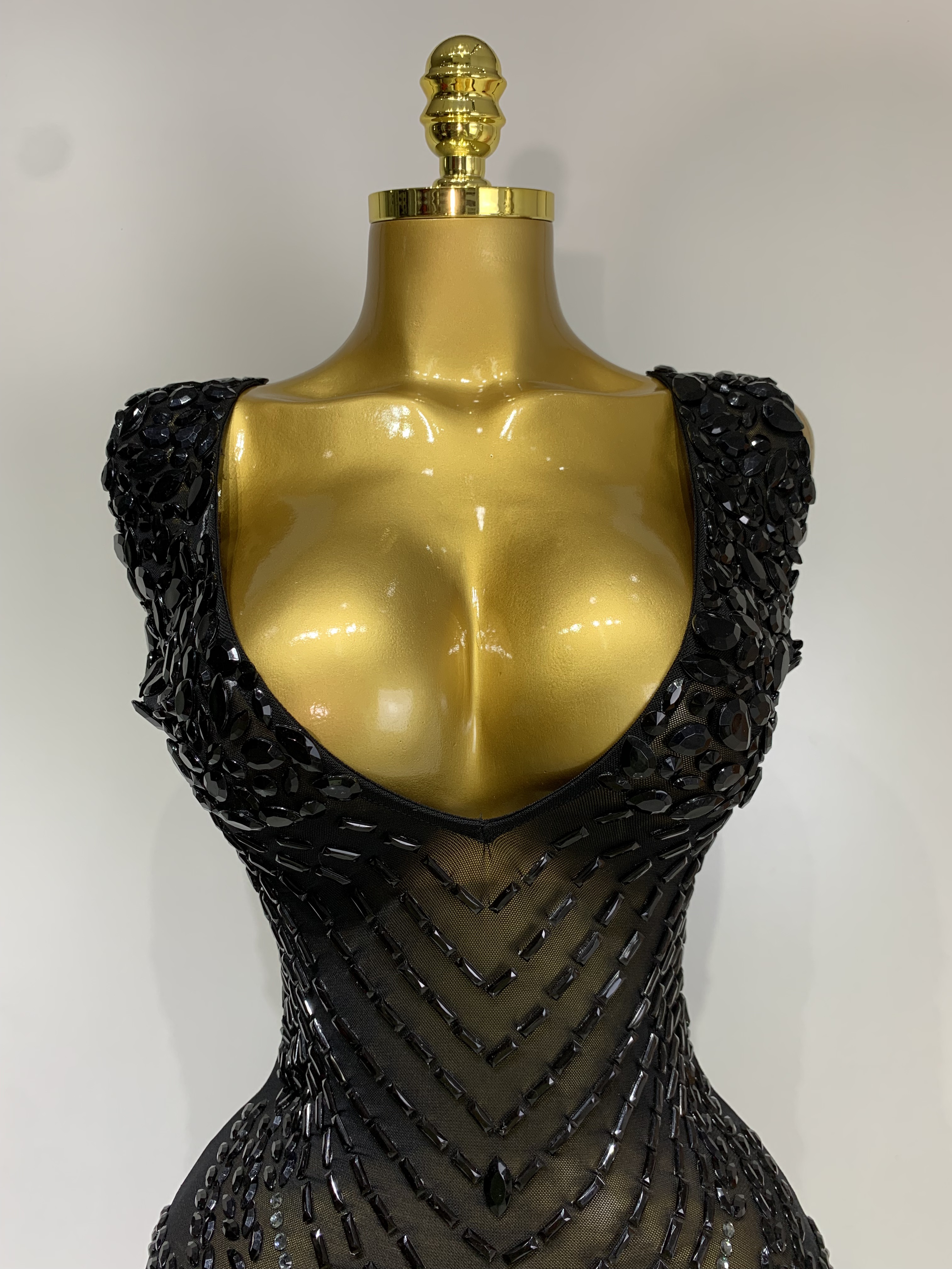 Femmes Sexy scène Performance tenue brillant strass robe moulante anniversaire célébrer soirée discothèque maille robe