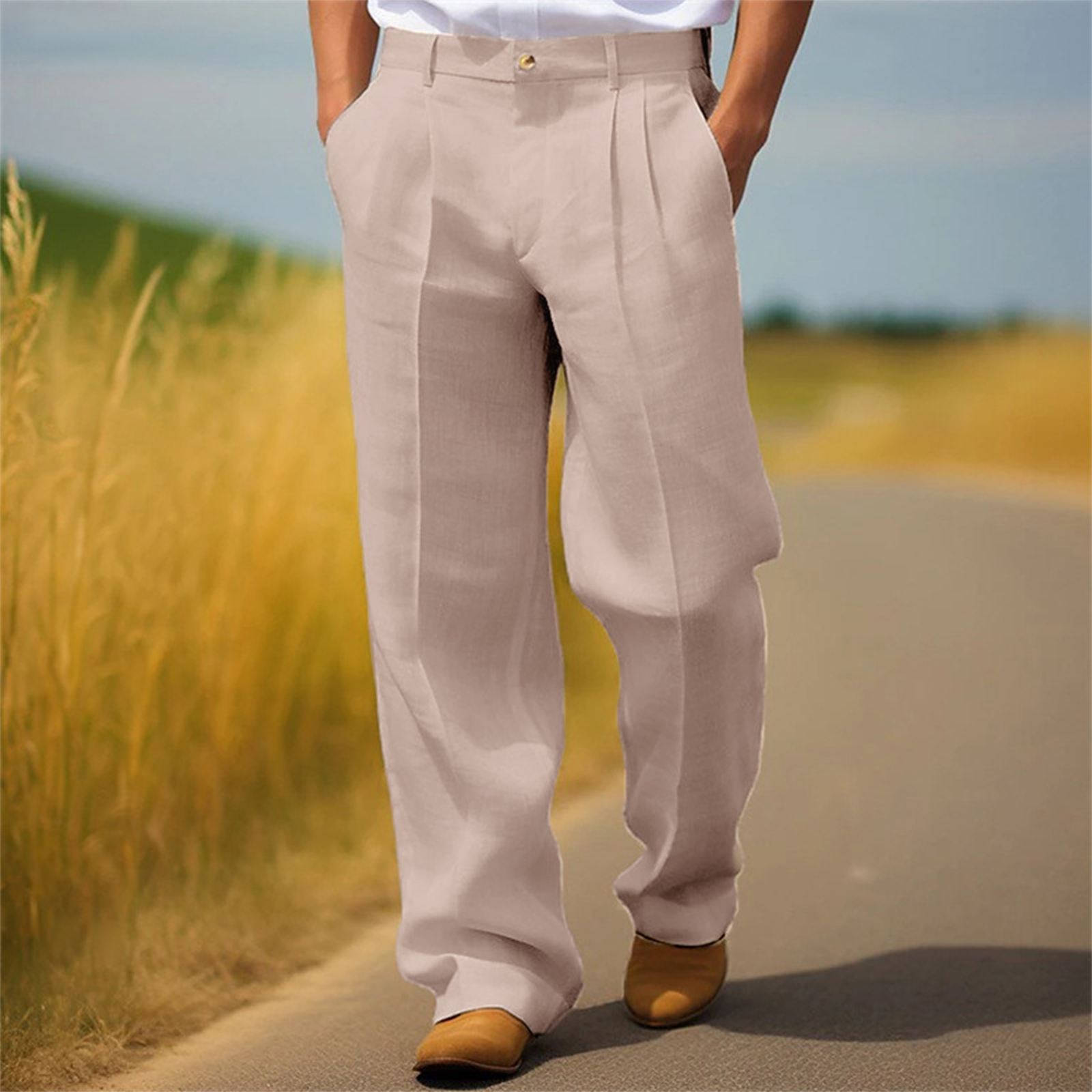 Pantalon de Costume Homme Décontracté Couleur Unie Coupe Classique Plissé Devant Moderne Formel Business