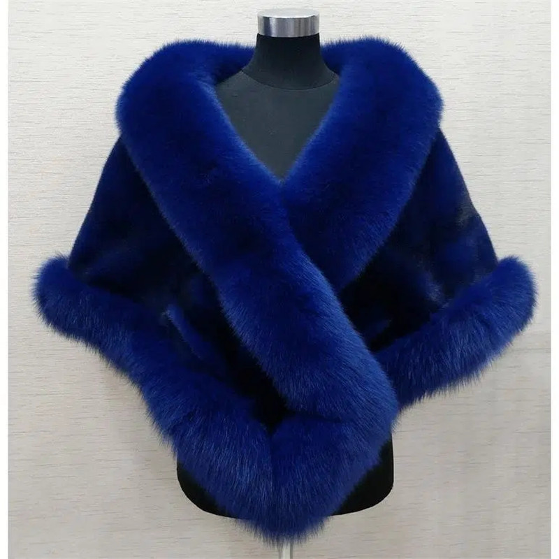 Manteau court en fausse fourrure de vison et renard pour femme, style châle, collection automne-hiver 2026, chaud et épais, idéal pour robe ou cheongsam