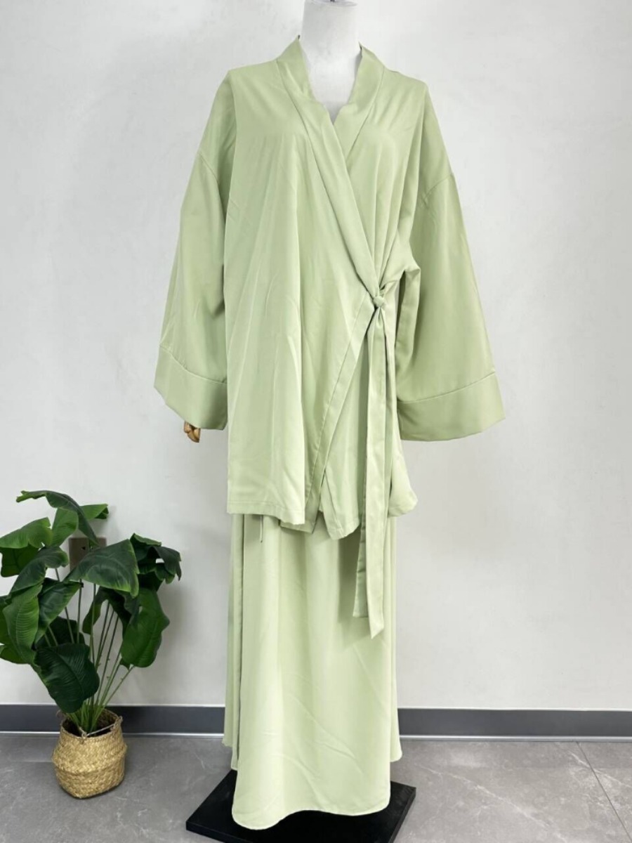Ensemble Deux Pièces pour Femme Musulmane, Kaftan Islamique, Jupe en Y à Lacets, Maroc, Abaya, Turquie, Ramadan, Tenues Modestes