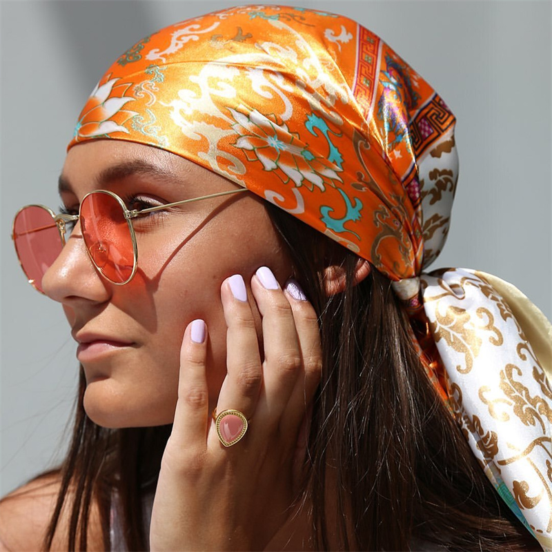 Hip Hop Hijab écharpe femmes imprimer Foulard carré Satin soie foulards châles et enveloppes dame Pashmina Bandana 2024