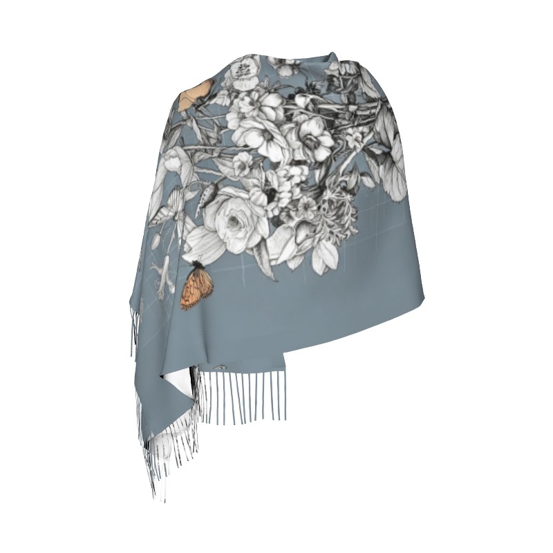 Écharpe en cachemire d'hiver à motif floral papillon pour femmes, châle de luxe imprimé, écharpe épaisse et chaude pour femme, cadeau.