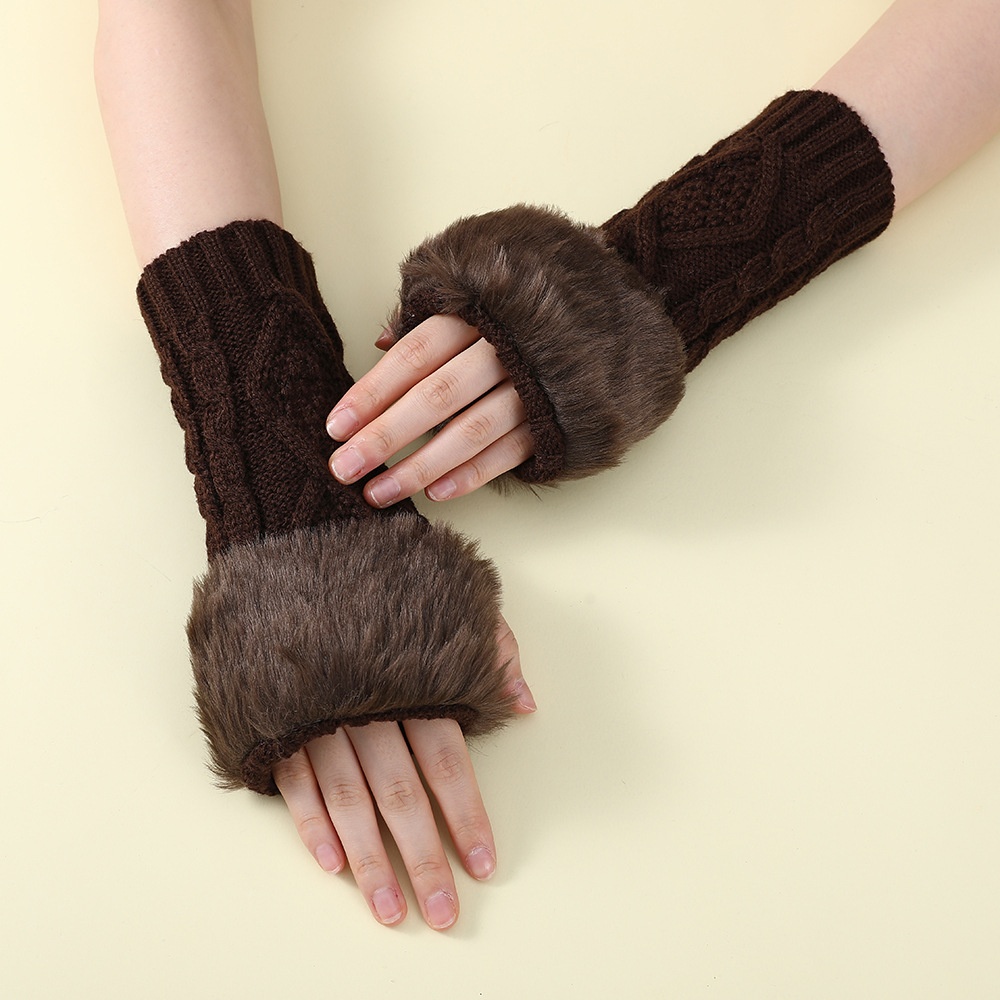 Gants à manches chaudes en fourrure pour femmes, automne hiver, fausse fourrure de lapin, sans doigts, tricotés élastiques, mitaines en chanvre, accessoires pour vêtements
