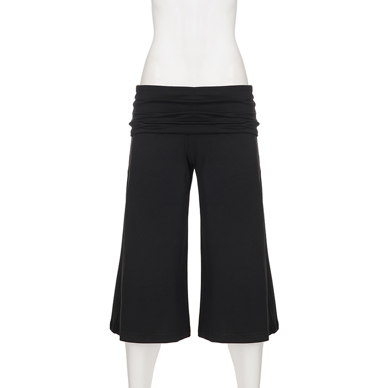 SUCHCUTE Pantalon Capri Femme en Maille Taille Basse à Rabat, Coupe Ample et Fluide, Jambes Larges, Style Y2K, Décontracté Streetwear, Nouveau