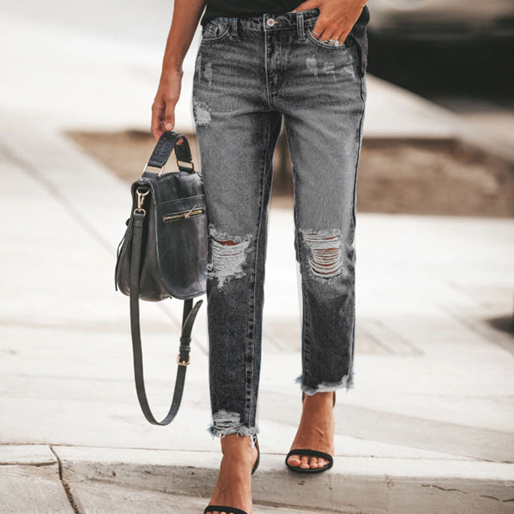 Nouveau jean Slim femme mode pantalon en Denim déchiré décontracté printemps automne bureau dame pantalon de travail taille haute jean droit