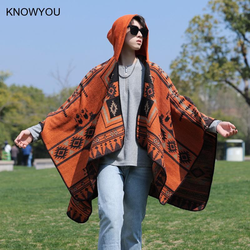 Hommes automne hiver épaissi Pashmina imprimé cape cachemire artificiel Style National voyage châle écharpe mâle Ponchos Capes