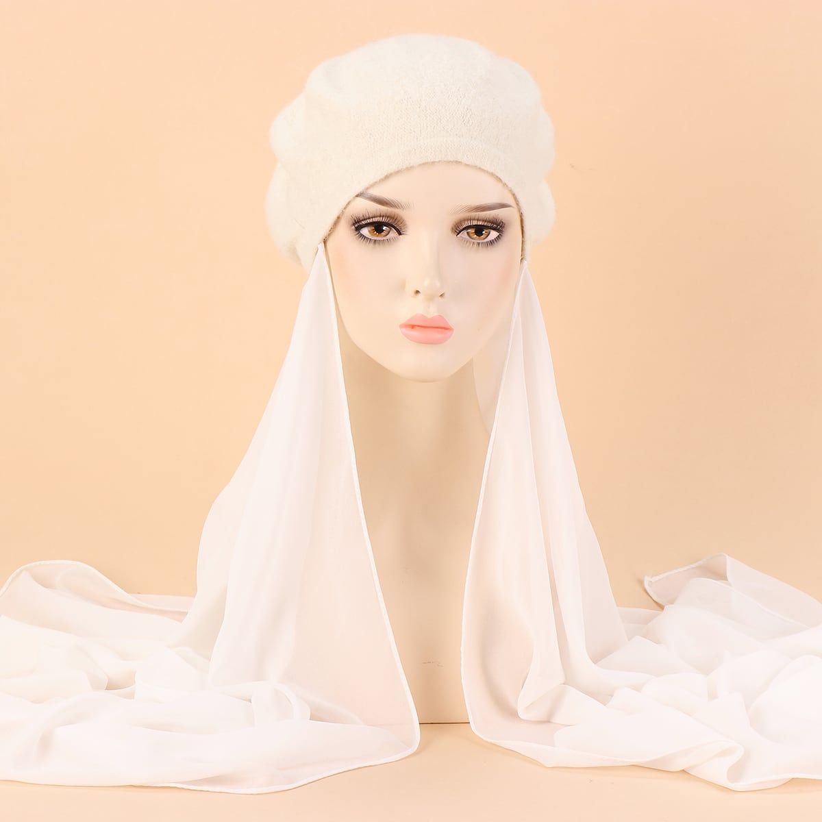 Musilm femmes instantanées en mousseline de soie HIjabs avec béret chapeaux Style français chapeaux avec mousseline de soie Hijab Baret chapeau plat avec mousseline de soie Hijabs