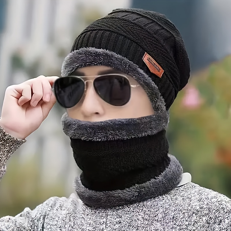Chapeau et écharpe d'hiver en tissu épais, 2 pièces, coupe-vent, chaud et élégant pour les activités de plein air, idée cadeau parfaite