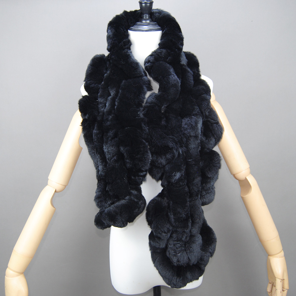 Nouveau extérieur épais double face à volants longue écharpe Rex lapin fourrure écharpe femmes hiver chaud véritable rex lapin fourrure col foulards
