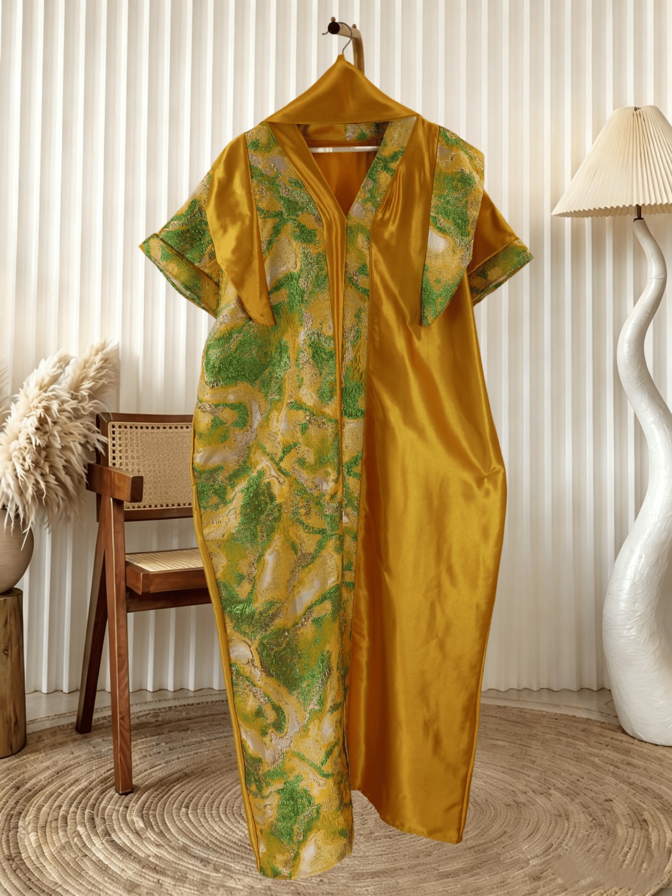 Robe Abaya Islamique Traditionnelle Africaine Grande Taille Imprimée et Brodéée, Longue Robe du Moyen-Orient avec Foulard Assorti