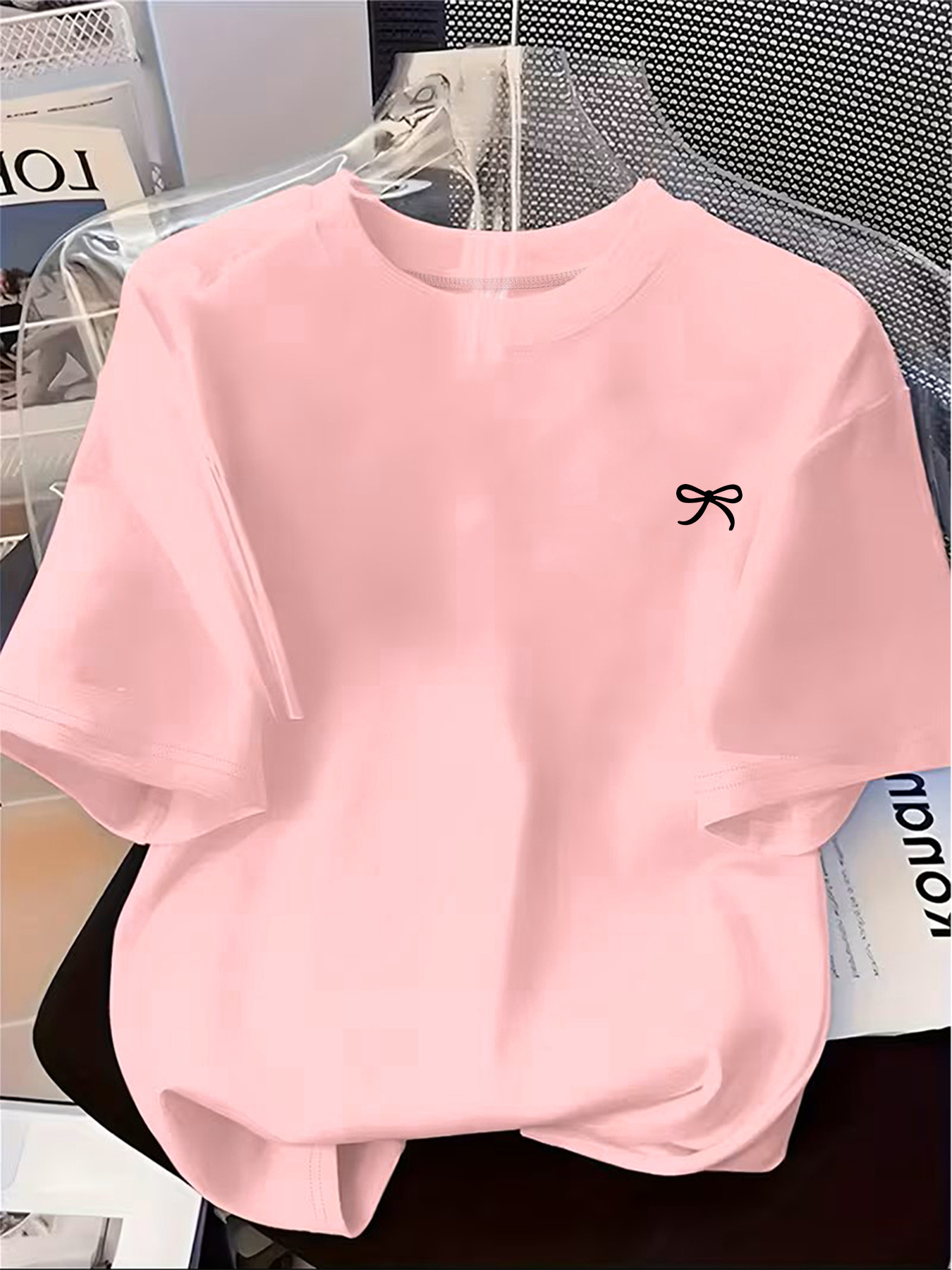 Vêtements d'été pour femmes, T-shirt à manches courtes avec motif de nœud noir, T-shirt imprimé décontracté à la mode pour femmes