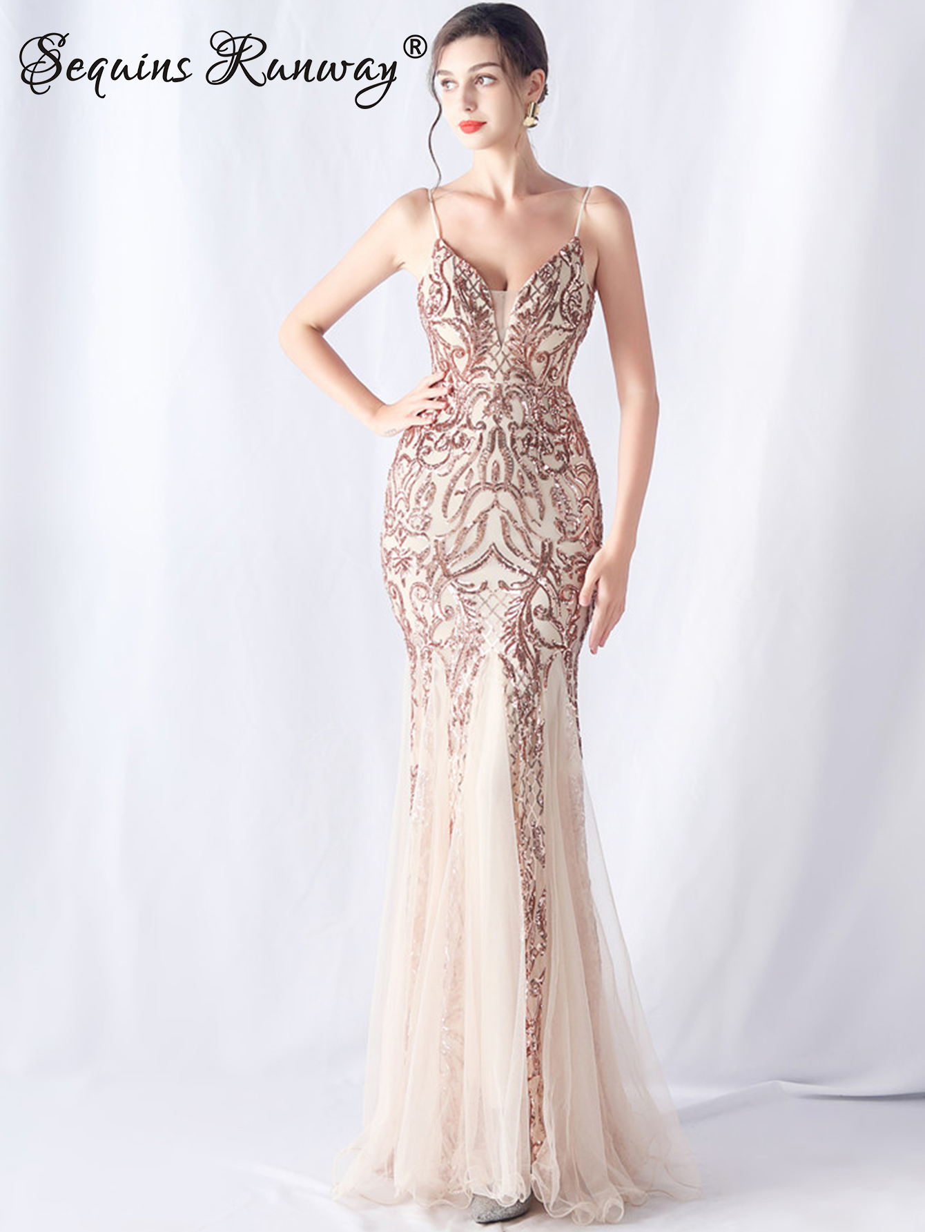 Robes de soirée longues élégantes et sexy pour femmes 2026, robes de fête d'anniversaire en maille, robe longue rose à sequins pour femme, robe d'été Vestido