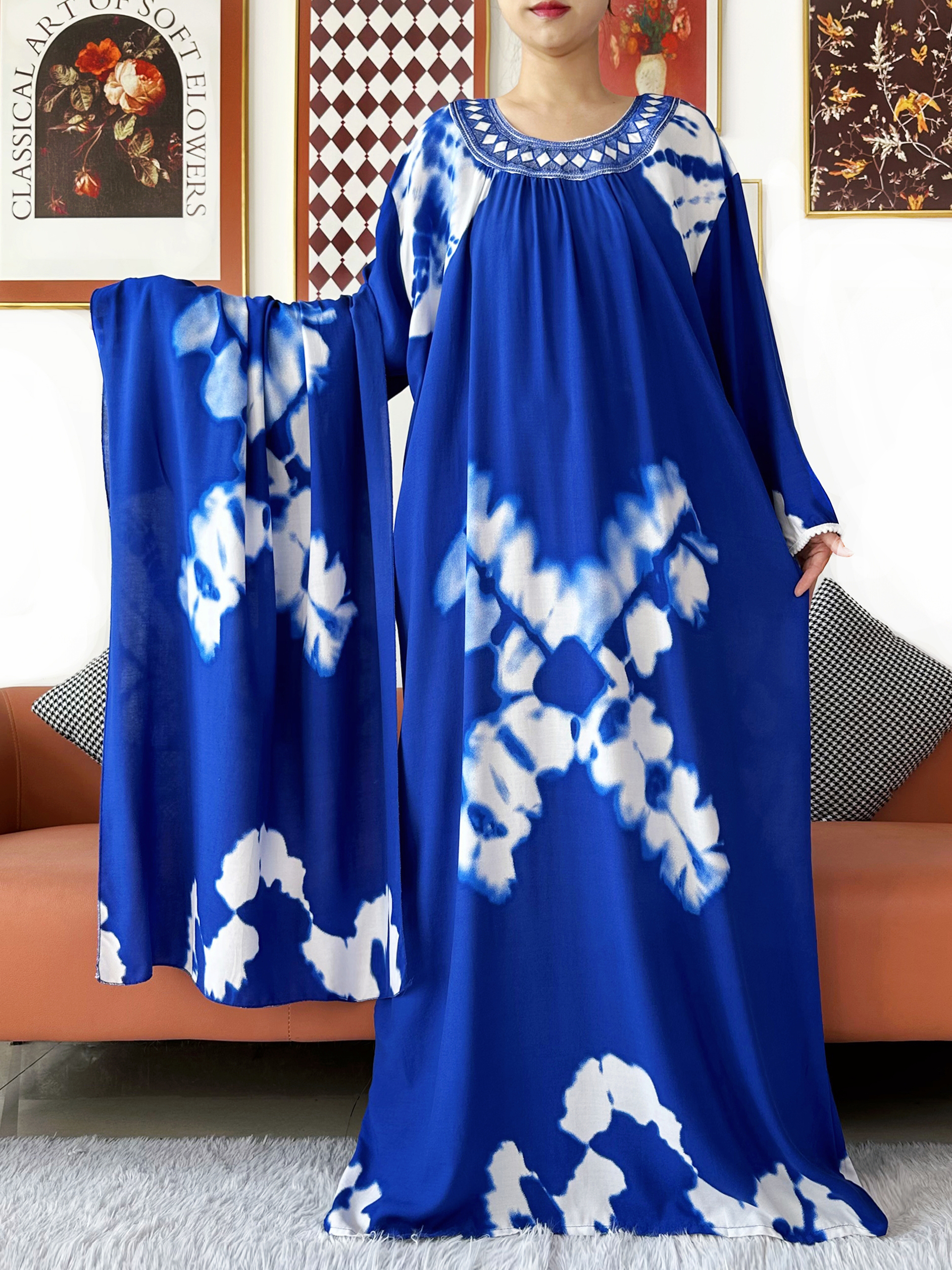 2026 femmes musulmanes à manches longues brodé col rond coton femmes lâche Abaya Boho Maxi robe décontracté robe de mode robes africaines