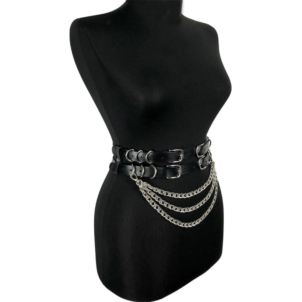 Mode femme noir Double ceinture chaîne ceinture bracelet en cuir usage quotidien accessoires taille accessoires saint valentin cadeau
