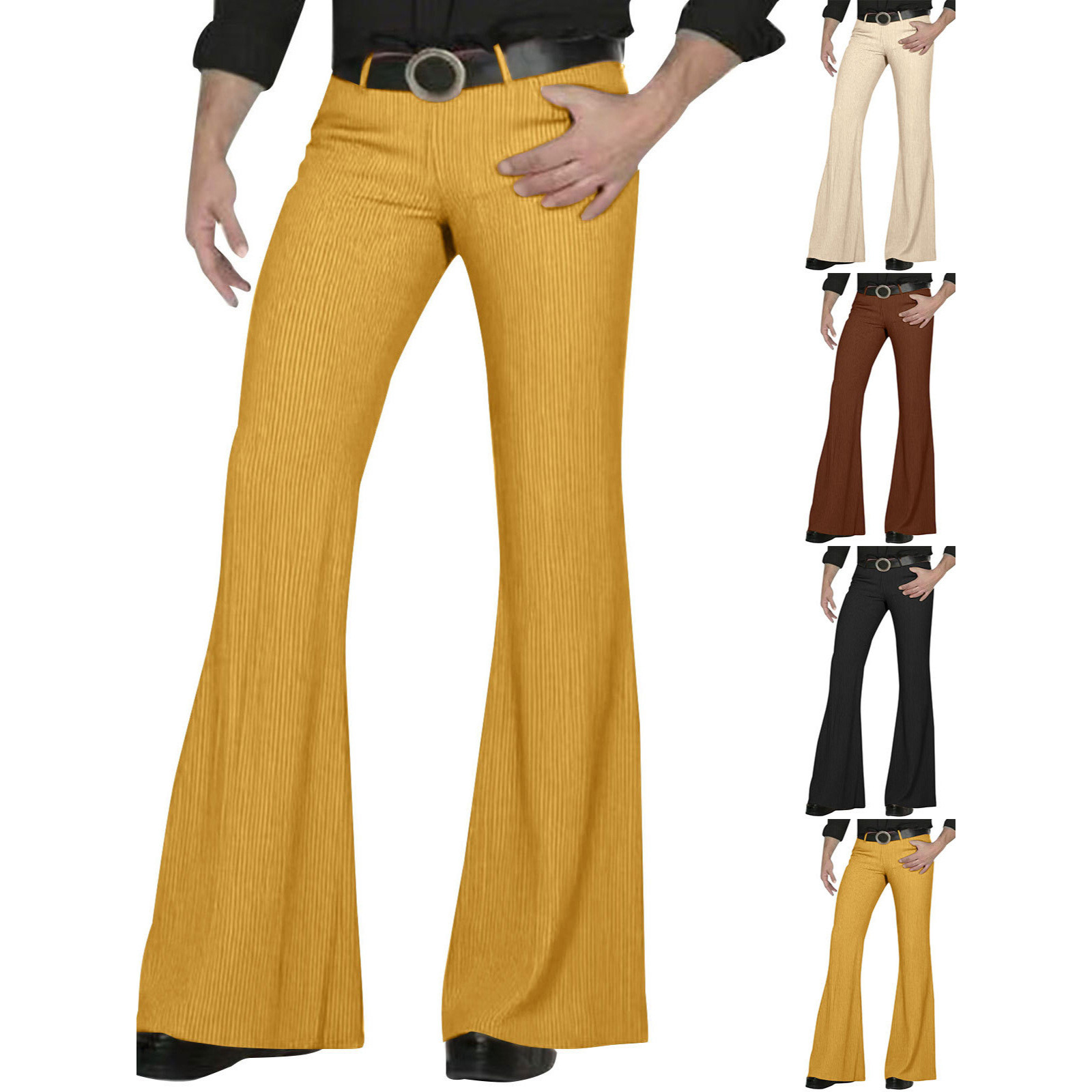 Pantalon évasé Disco rétro pour hommes, ample, extensible, Vintage, coupe évasée, confortable, rétro, sergé extensible