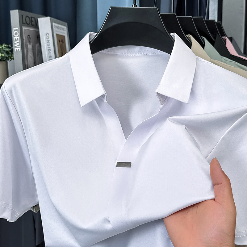 T-shirt à manches courtes en soie glacée de haute qualité pour hommes haut à revers design de marque tendance cool soyeux respirant polo décontracté d'été